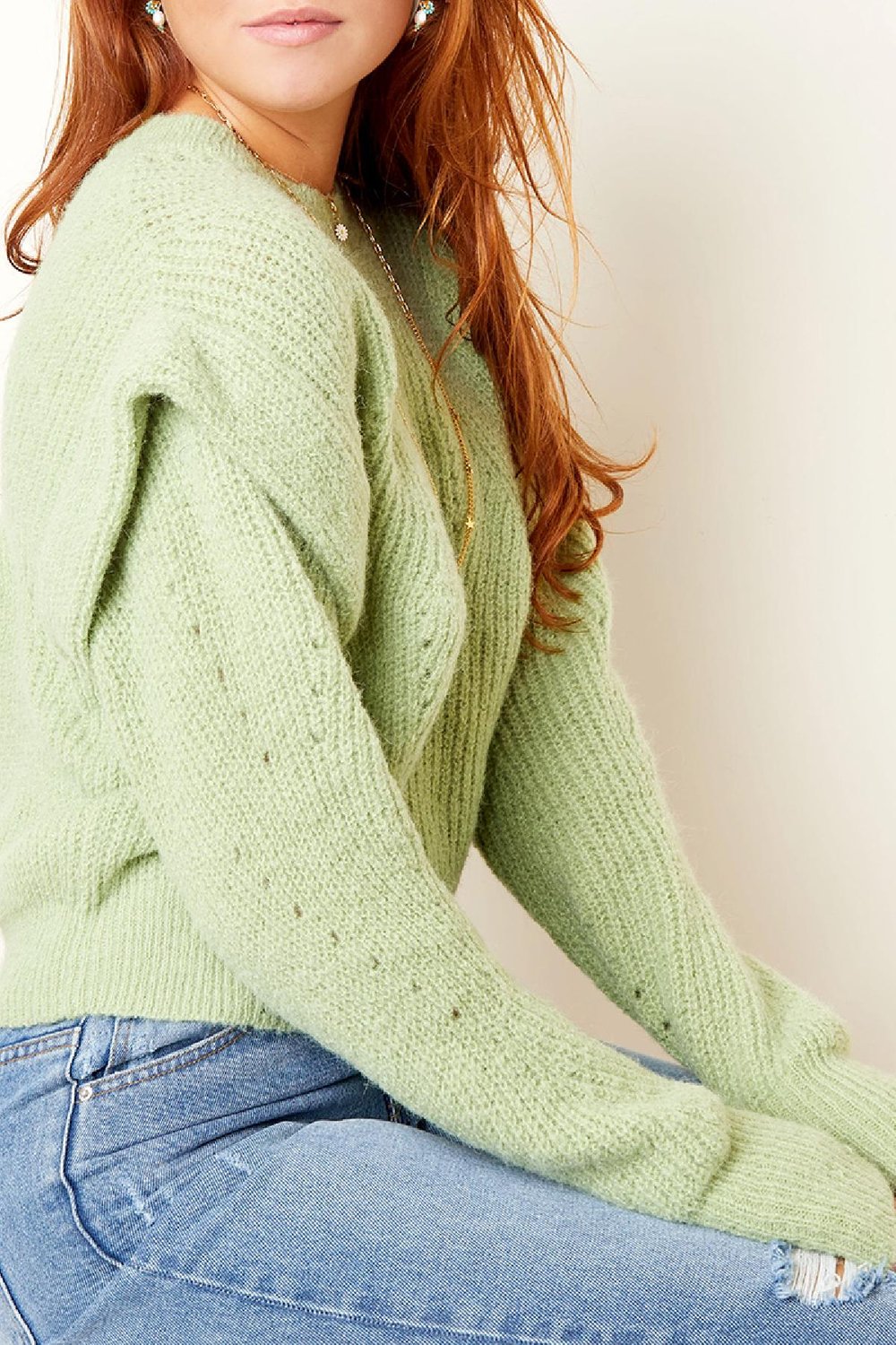 Pull à épaules tombantes Blanc cassé S/M h5Image4